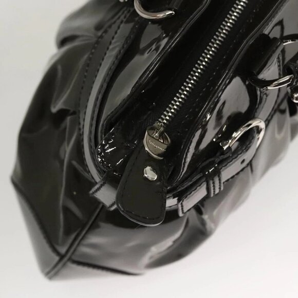 Salvatore Ferragamo Gancini Hand Bag Enamel Green Silver Auth 126114 - Picture 11 of 16